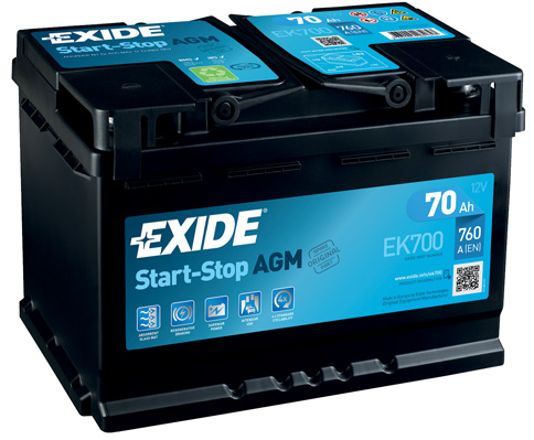 EXIDE  AGM 12V  70 Ah jobb +  start & stop rendszerű akkumulátor